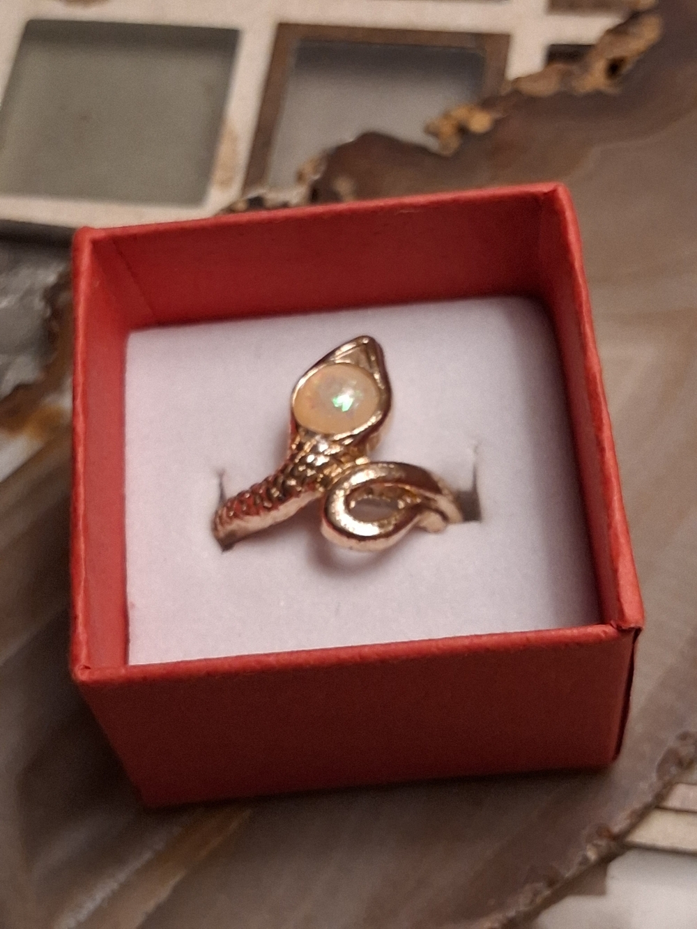 Gold-Tone Opal Snake Ring - Women Jewelry